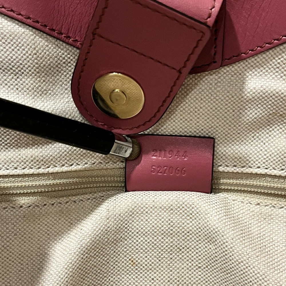 GUCCI SUKEY AUTHENTIC MEDIUM ROSE/BEIGE/BROWN CANVAS TOTE & LEATHER BAG - Picture 9 of 17